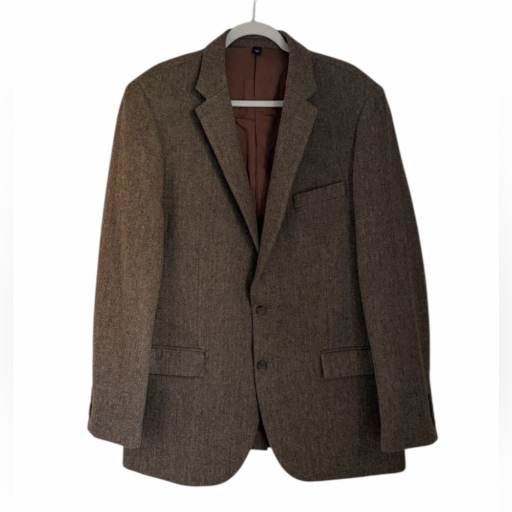 J.Crew Brown Herringbone Wool Blazer Men’s 44L Long | Classic Tailored Jacket